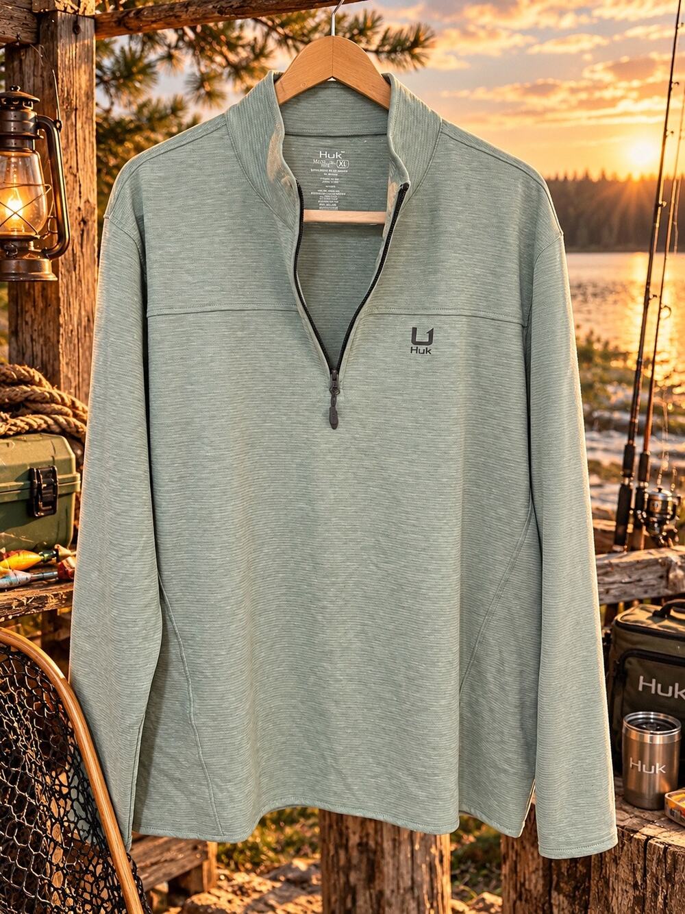 Huk Fishing Men’s XL Sage Green Heathered Quarter Zip Pullover Long Sleeve Shirt